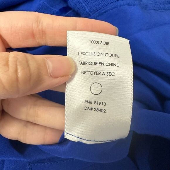 Tracy Reese Blue Cold Shoulder Scoop Neck Tunic Blouse size large 100% Silk - Picture 8 of 9